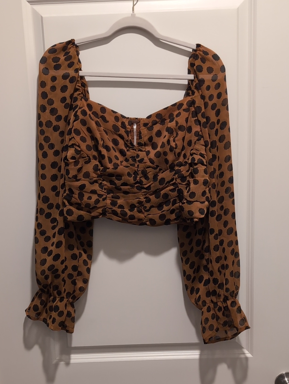 Free People Brown Polka Dot Ruched Crop Top
